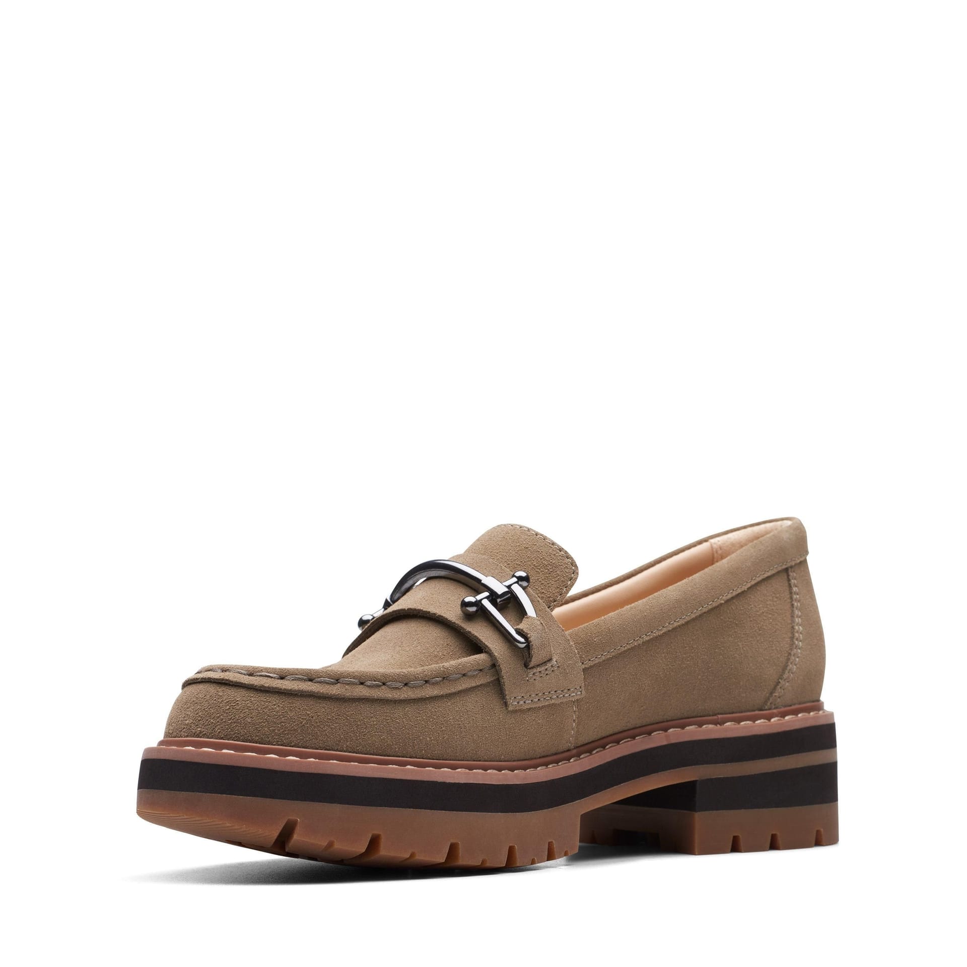 Clarks Clarks Women's Orianna Bit Dark Sand Suede Loafers, Slip Ons in Beige - 4