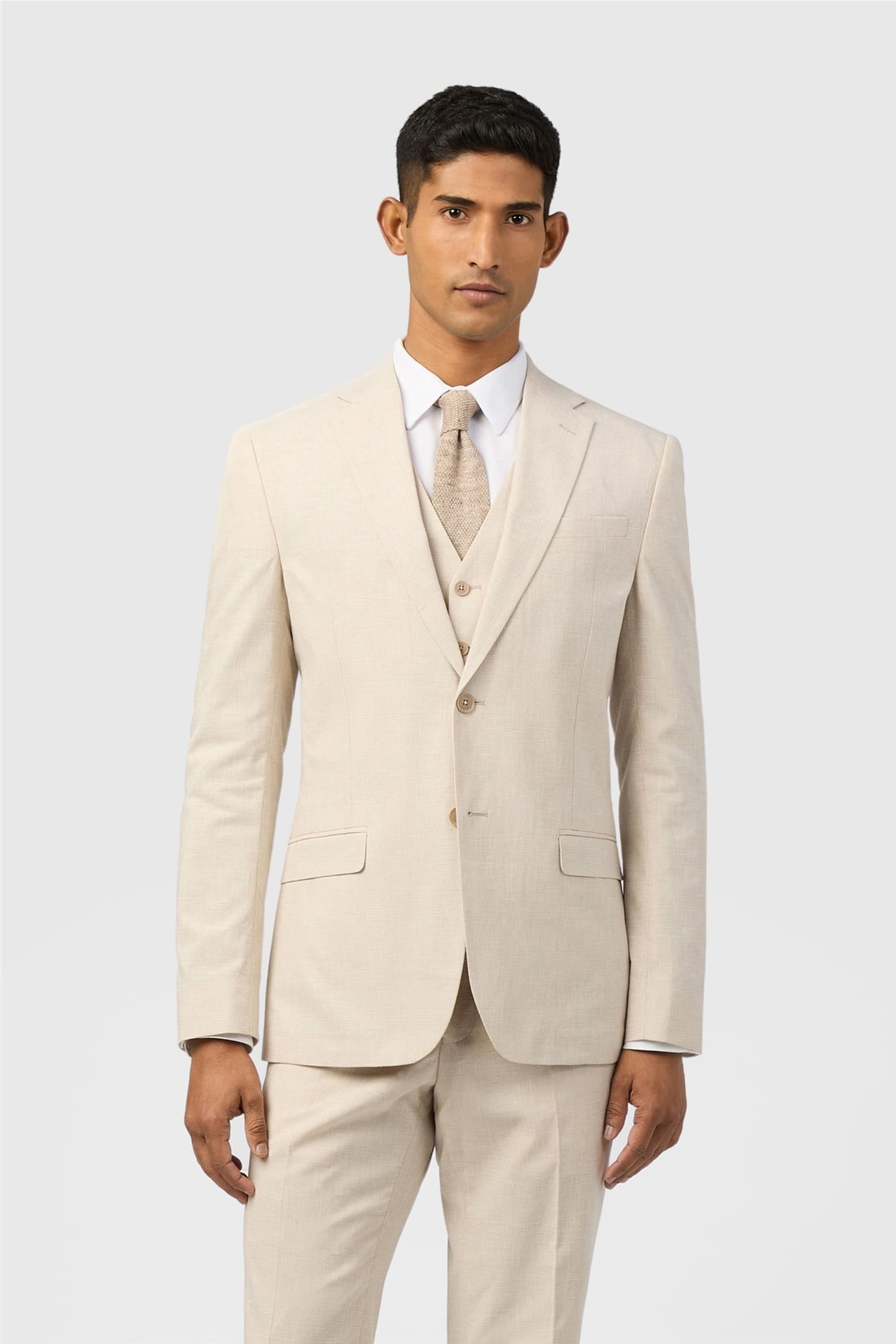Ted Baker Ted Baker Men's Single Breasted Two Button Checked Slim Fit Suit Jacket in Ecru