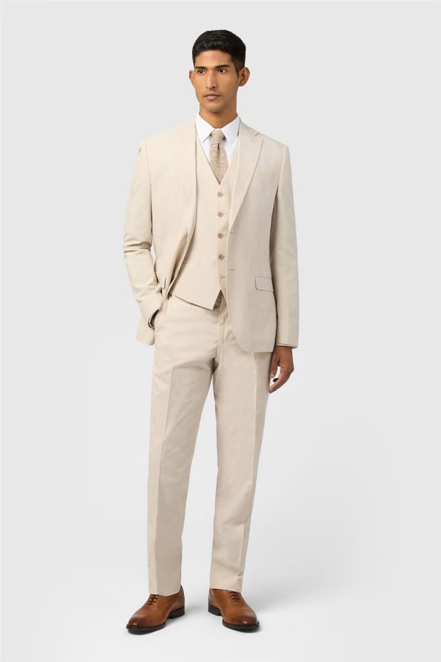 Ted Baker Ted Baker Men's Single Breasted Two Button Checked Slim Fit Suit Jacket in Ecru - 3