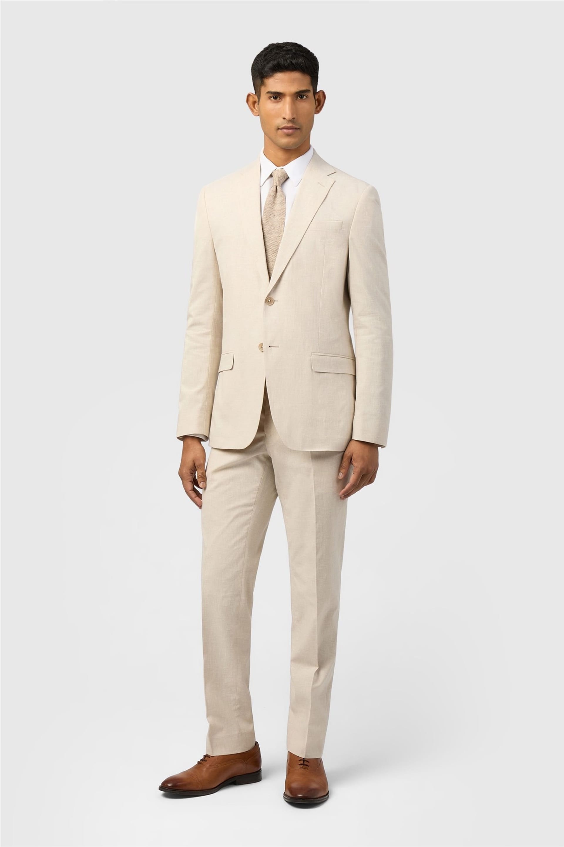 Ted Baker Ted Baker Men's Single Breasted Two Button Checked Slim Fit Suit Jacket in Ecru - 4