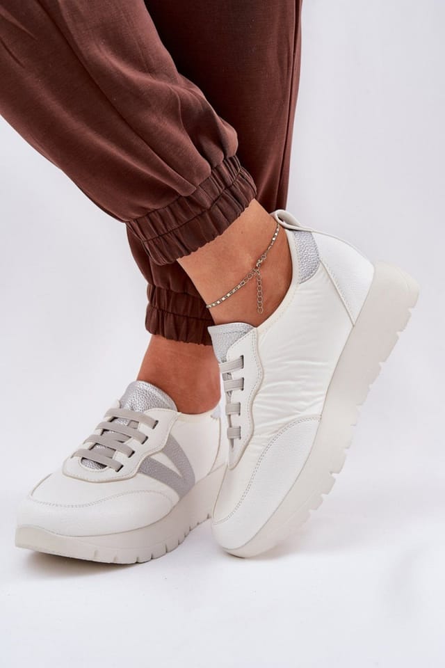 Love Lace Love Lace Women's Vinceza Platform Sports Sneakers Breathable Fabric in White - 3