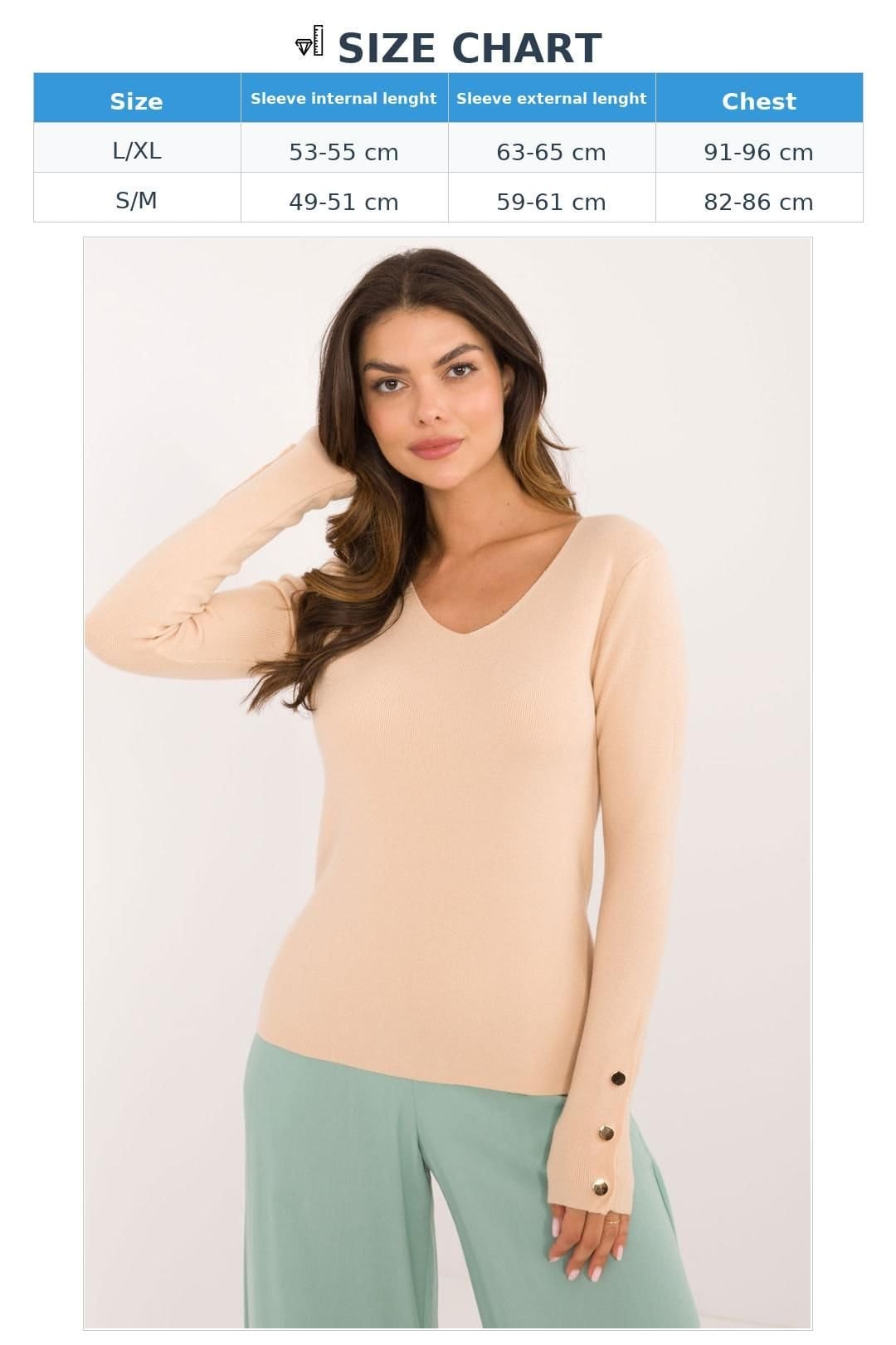 Love Lace Love Lace Women's V Neck Long Sleeve Button Cuff Casual Sweater in Beige - 4