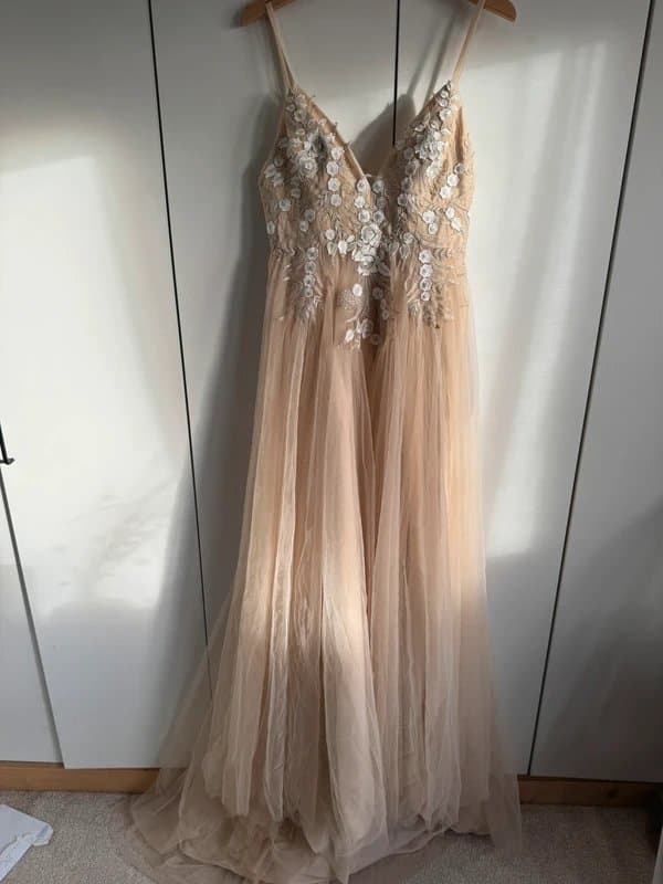 ASOS ASOS embroidered tulle full length dress - size UK 12