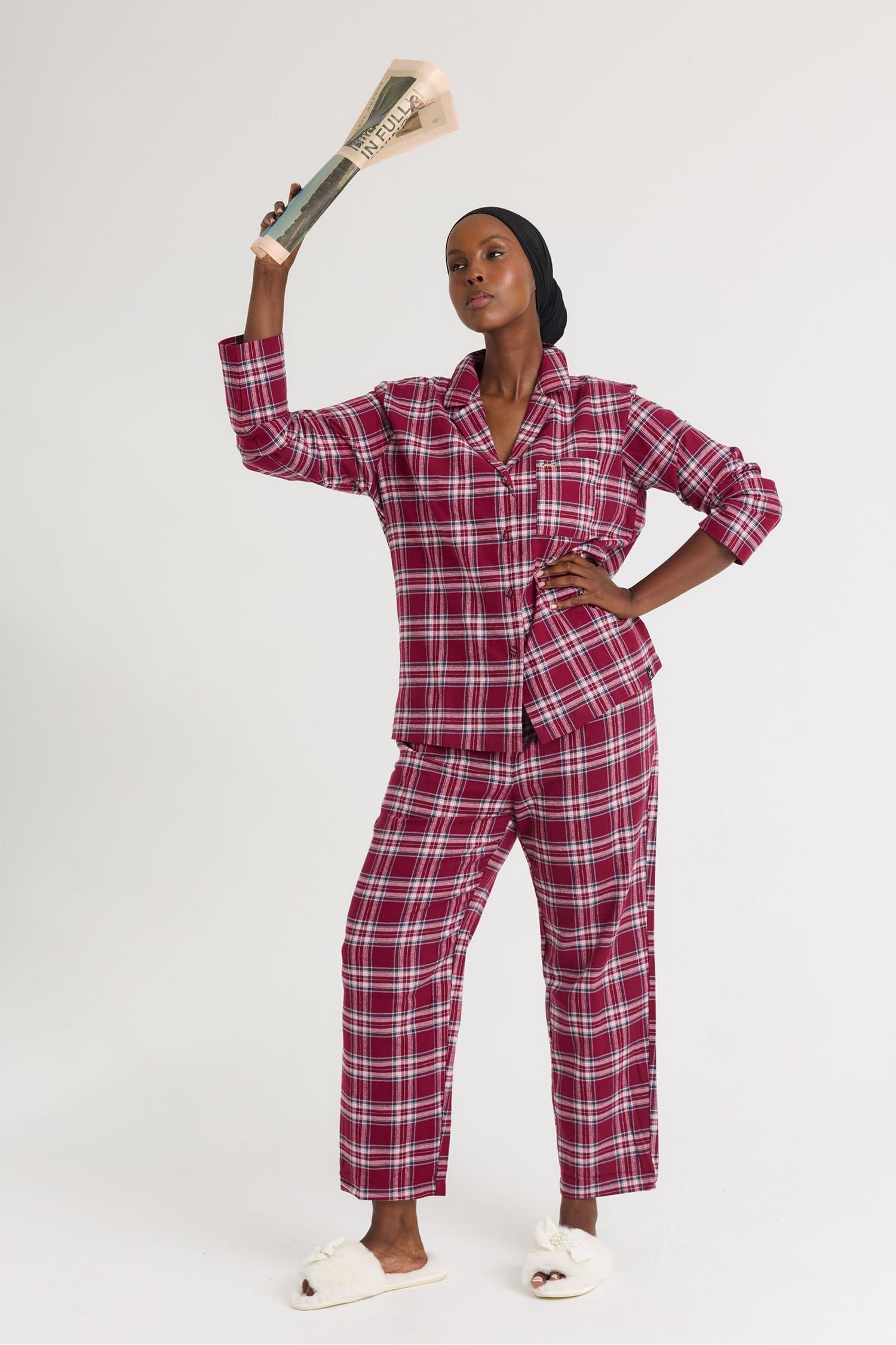 Pretty You London Pretty You London Women's Plaid Pyjama Set in Wine