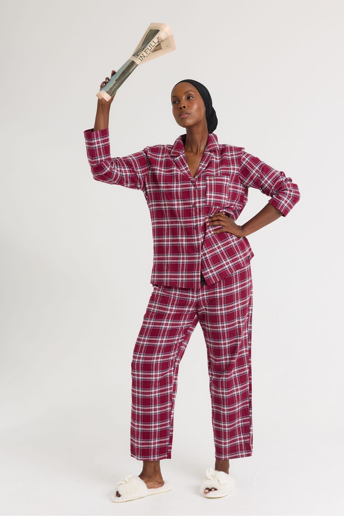 Pretty You London Pretty You London Women's Plaid Pyjama Set in Wine - 1
