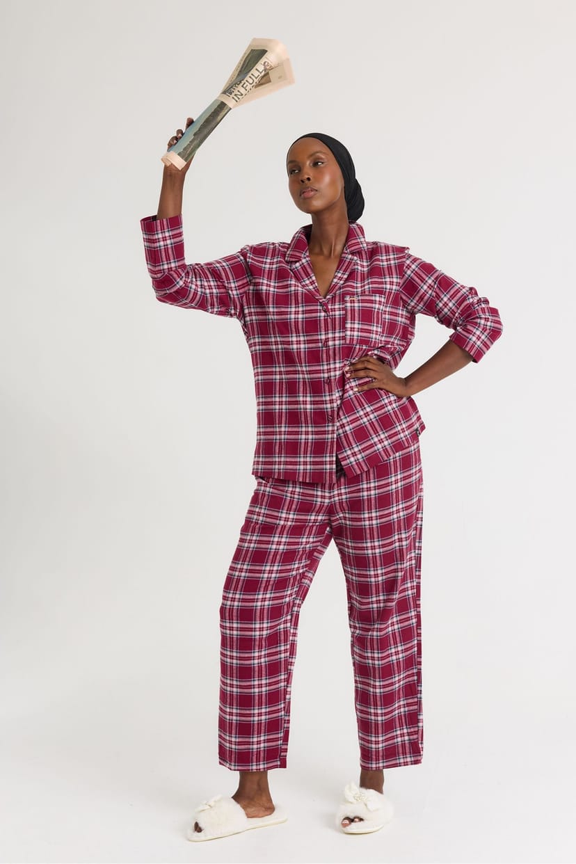 Pretty You London Pretty You London Women's Plaid Pyjama Set in Wine - 1