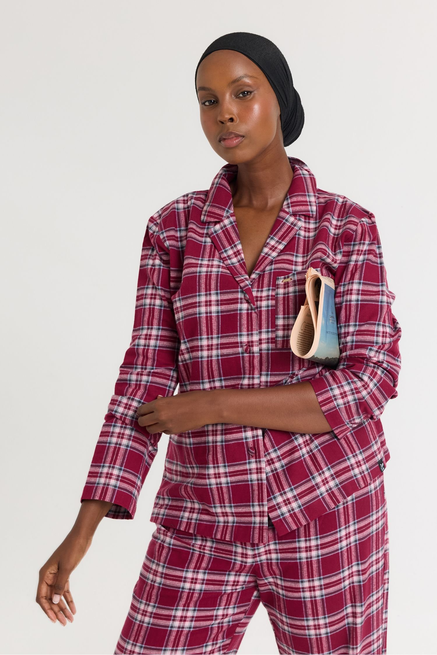 Pretty You London Pretty You London Women's Plaid Pyjama Set in Wine - 2