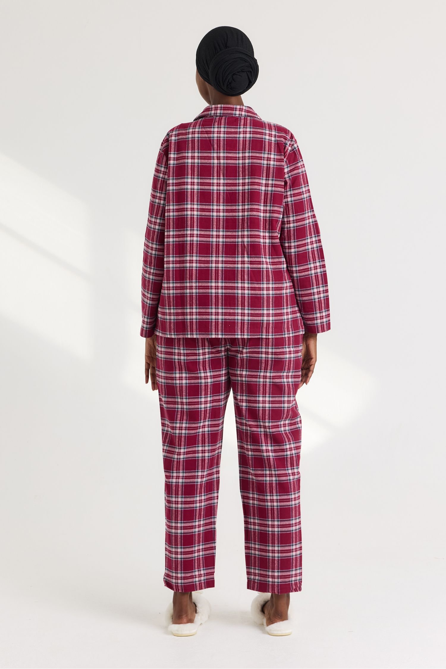 Pretty You London Pretty You London Women's Plaid Pyjama Set in Wine - 3