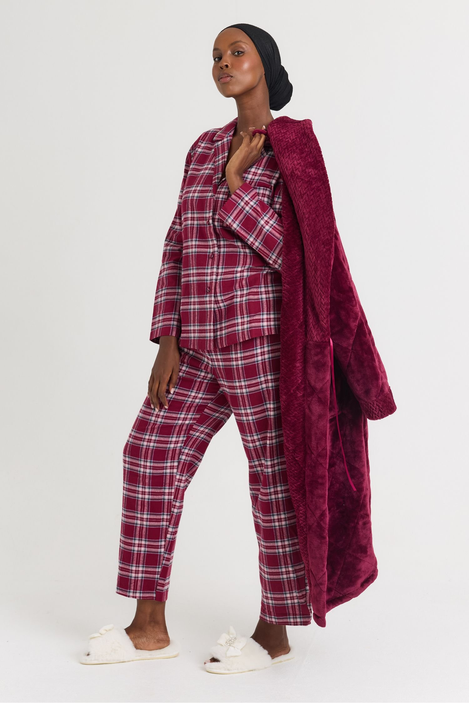 Pretty You London Pretty You London Women's Plaid Pyjama Set in Wine - 4