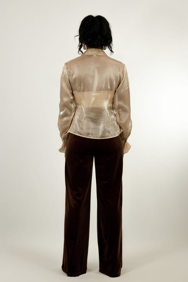 BALOU BALOU Women's Semi Fitted Organza Button Down Shirt in Natural - 3
