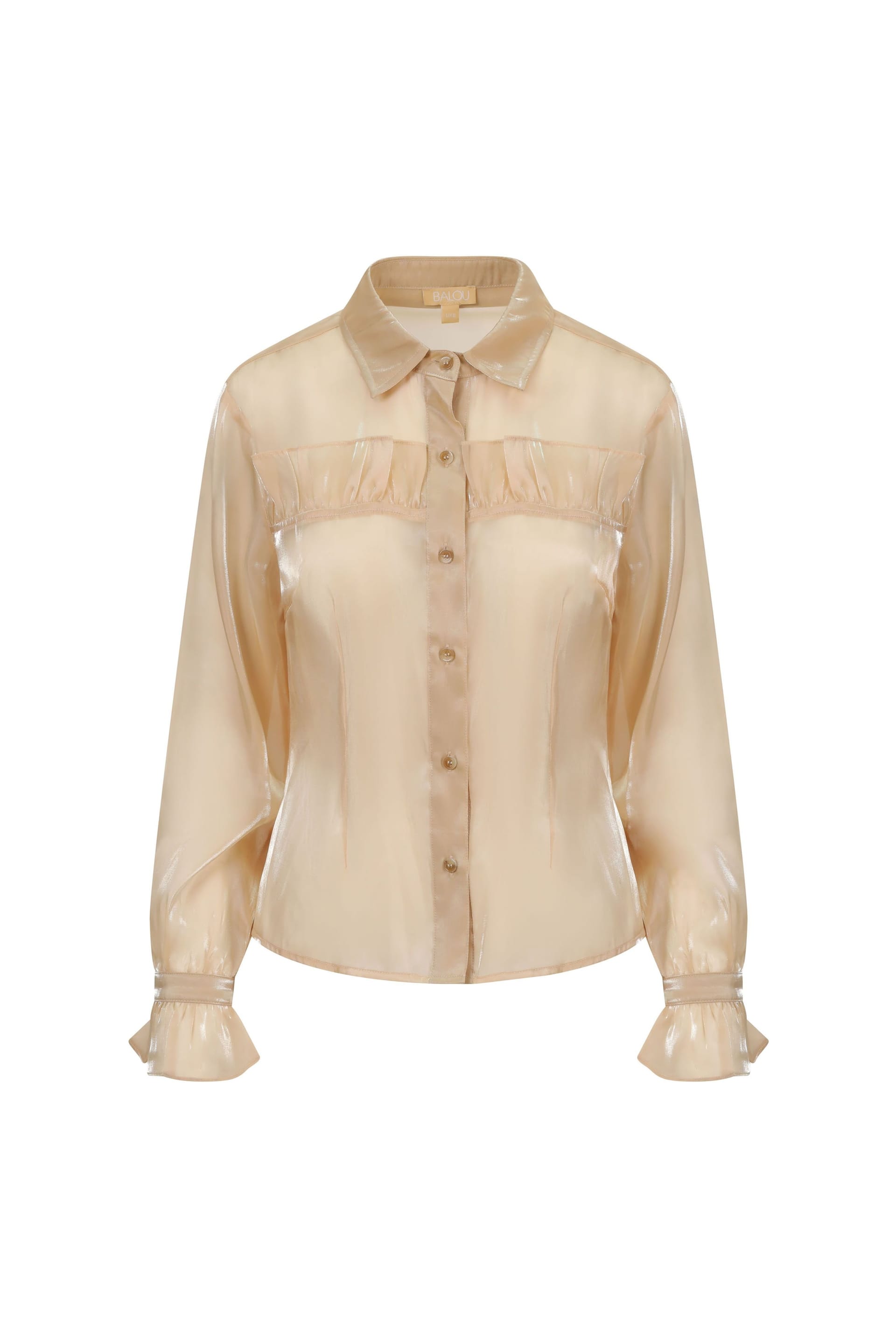 BALOU BALOU Women's Semi Fitted Organza Button Down Shirt in Natural - 4