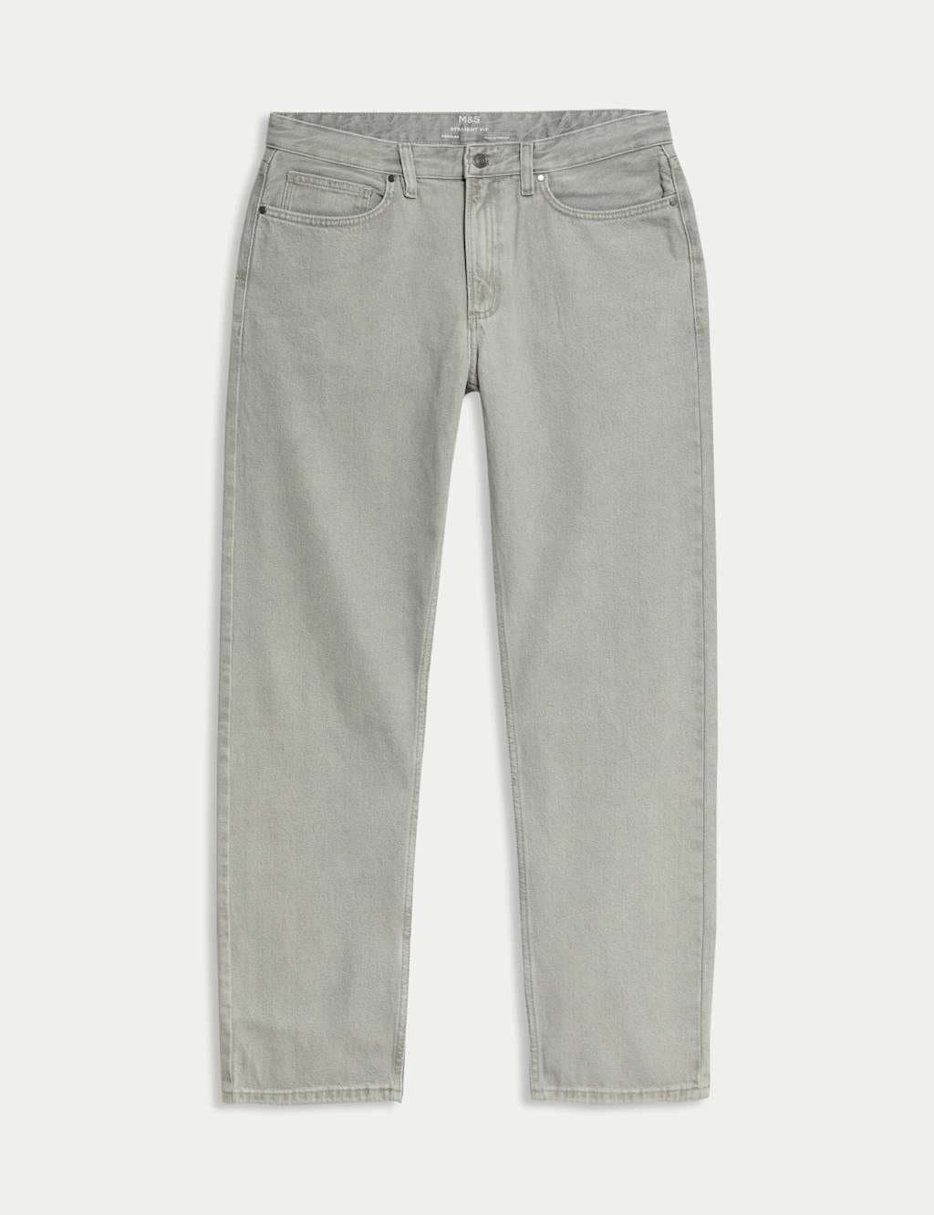 Marks & Spencer M&S Straight Fit Pure Cotton Value Jeans Light Grey