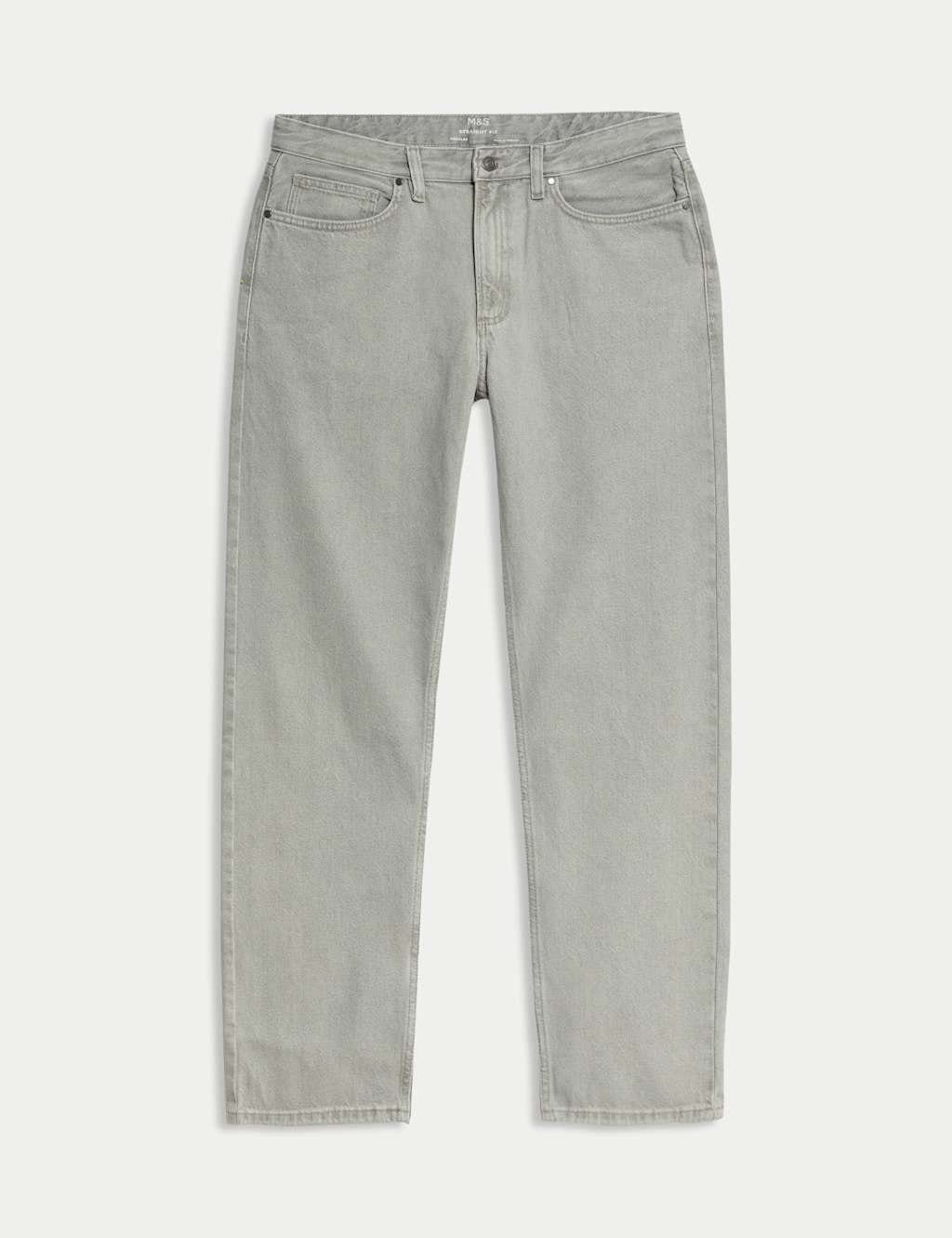 Marks & Spencer M&S Straight Fit Pure Cotton Value Jeans Light Grey - 1