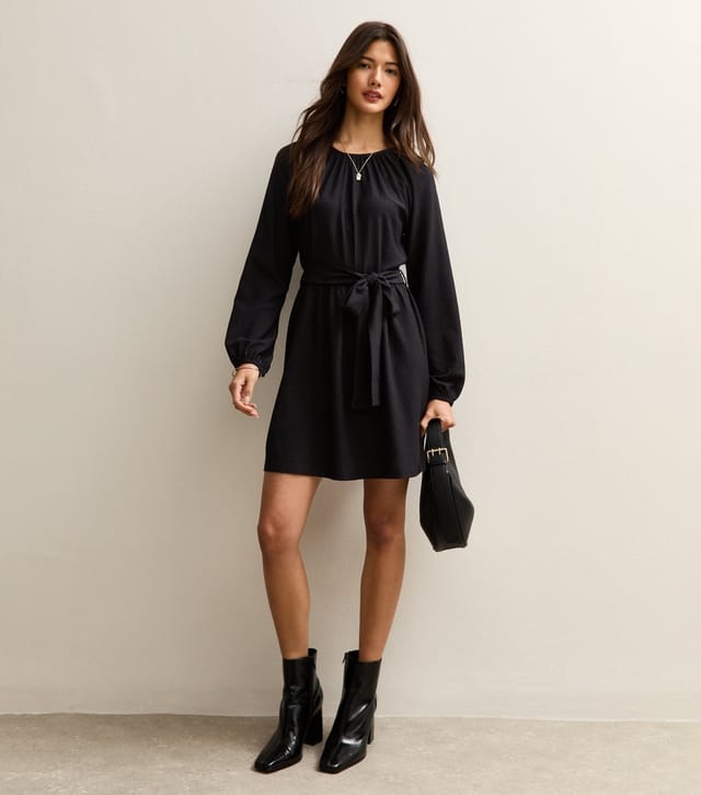 New Look Women's Black Crinkled Jersey Belted Mini Dress New Look - 3