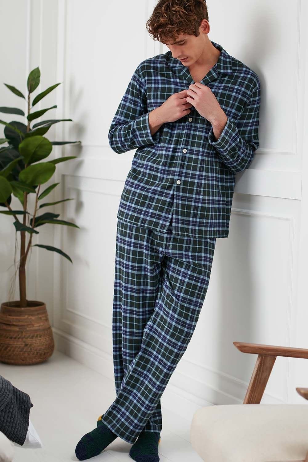 British Boxers British Boxers Men's 'Jura' Tartan Brushed Cotton Pyjama Set in Dark Green