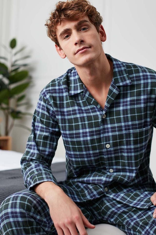 British Boxers British Boxers Men's 'Jura' Tartan Brushed Cotton Pyjama Set in Dark Green - 2