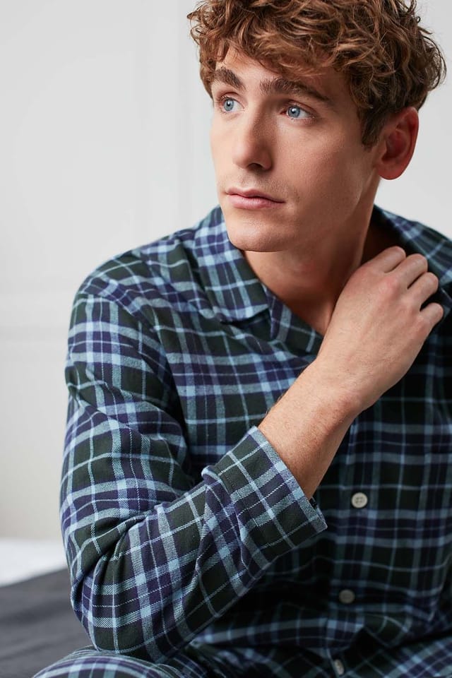 British Boxers British Boxers Men's 'Jura' Tartan Brushed Cotton Pyjama Set in Dark Green - 3
