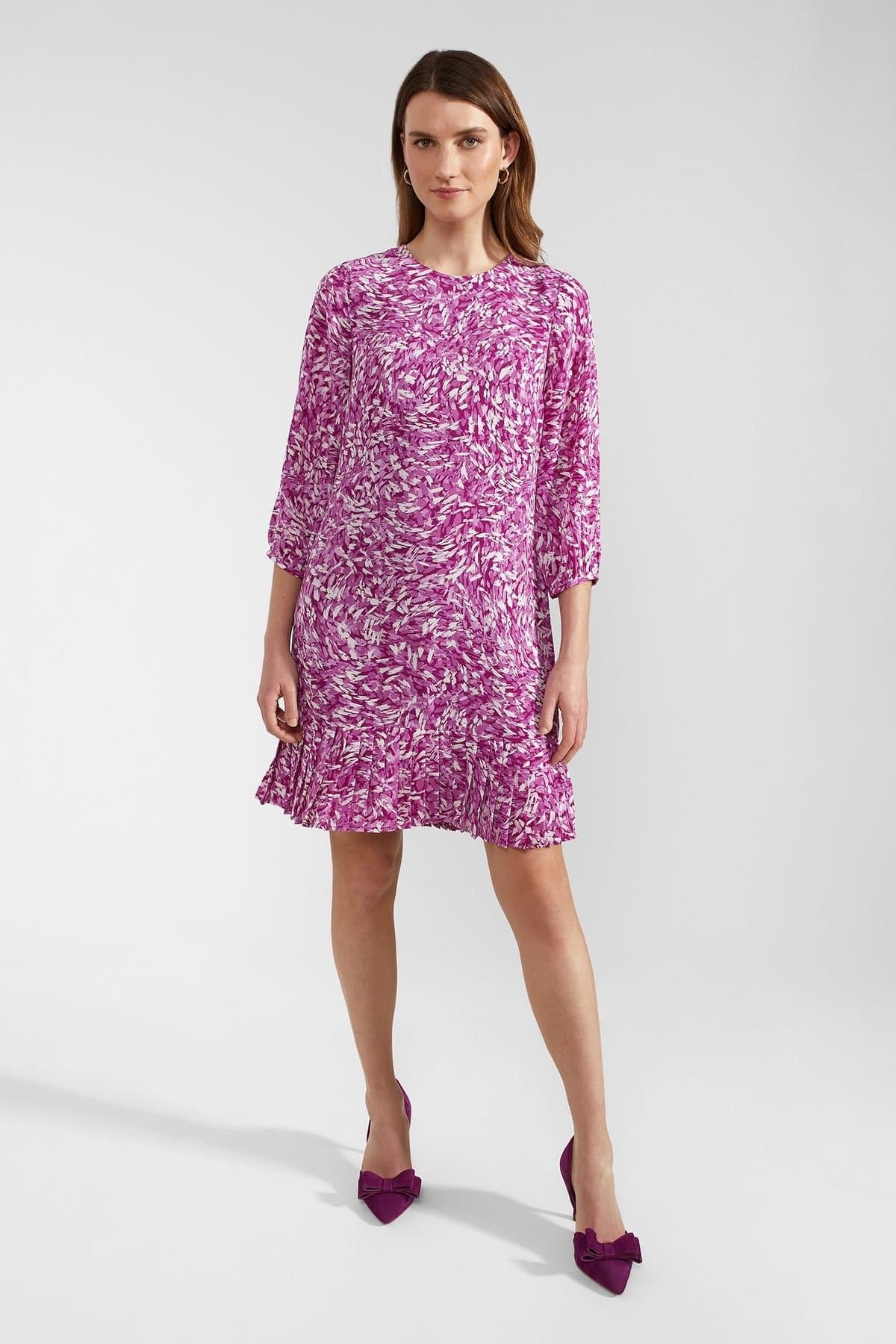 Hobbs London Hobbs London Women's Liana Pleated Hem Mini Shift Dress in Magenta