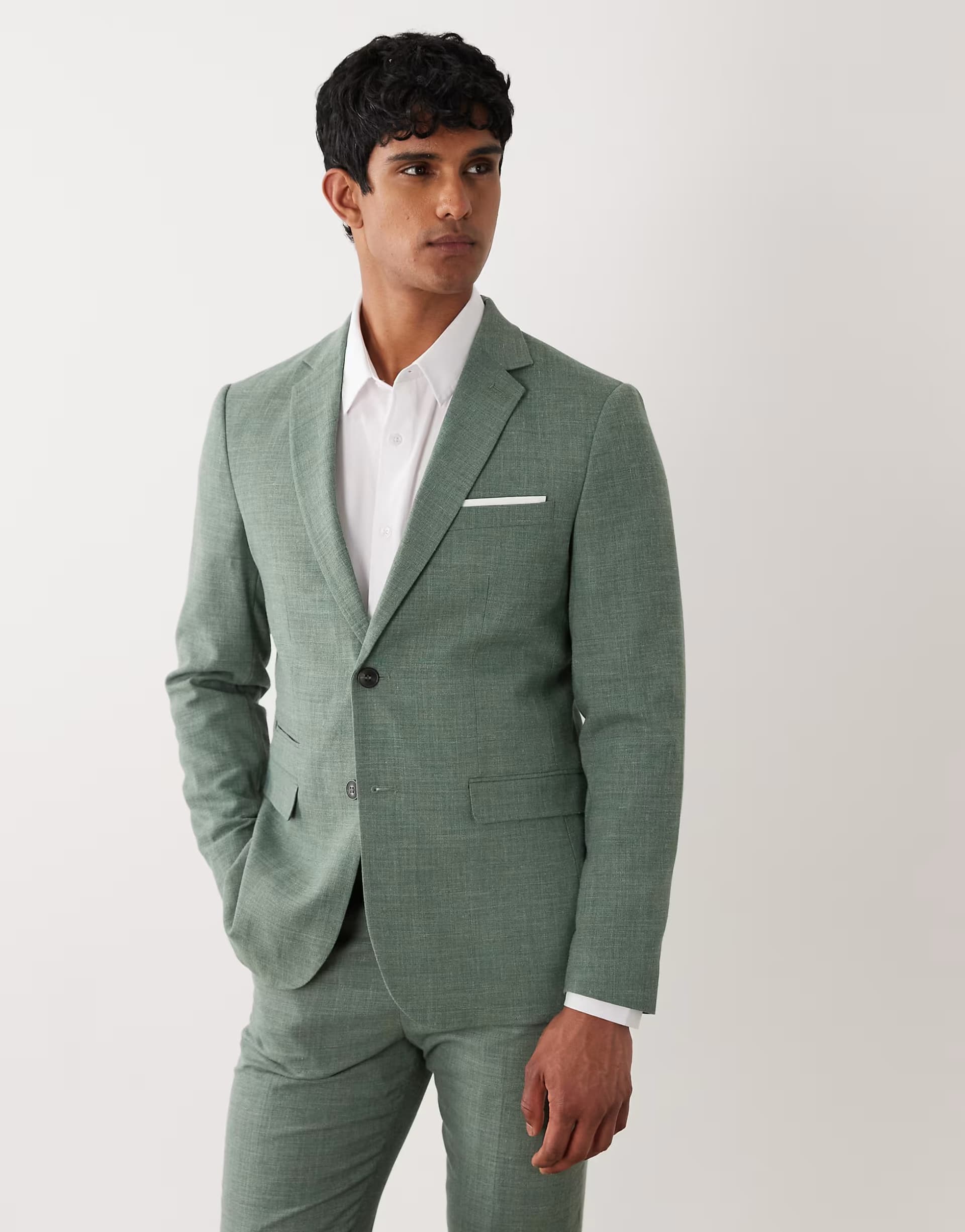 ASOS Selected linen mix slim fit blazer in mid green