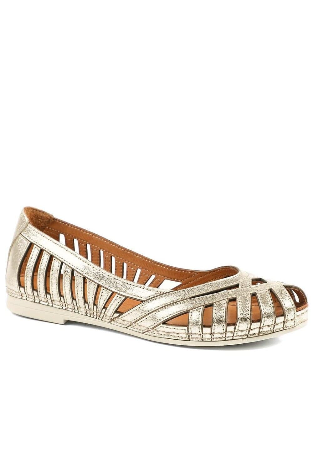 Pavers Pavers Women's Leather Cut Out Peep Toe Flats in Metallics