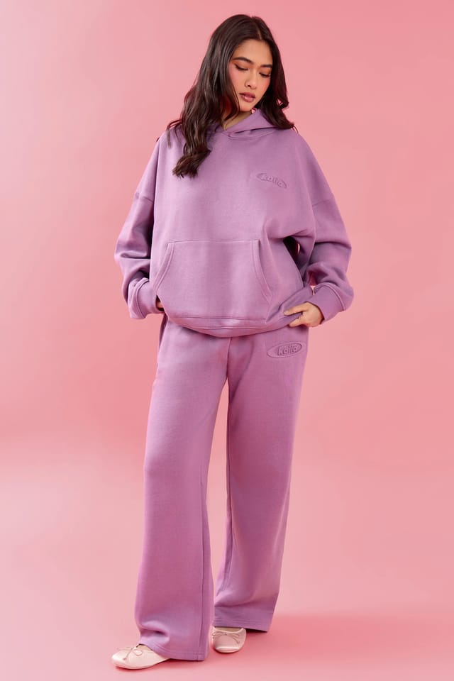 Kaiia Kaiia Oval Embossed Oversized Hoodie Grape Boba - 3