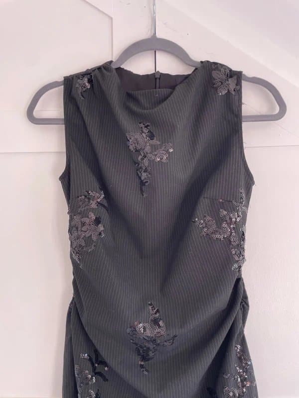New Look New Look Pin Stripe Embellished Bodycon Dress Size Small