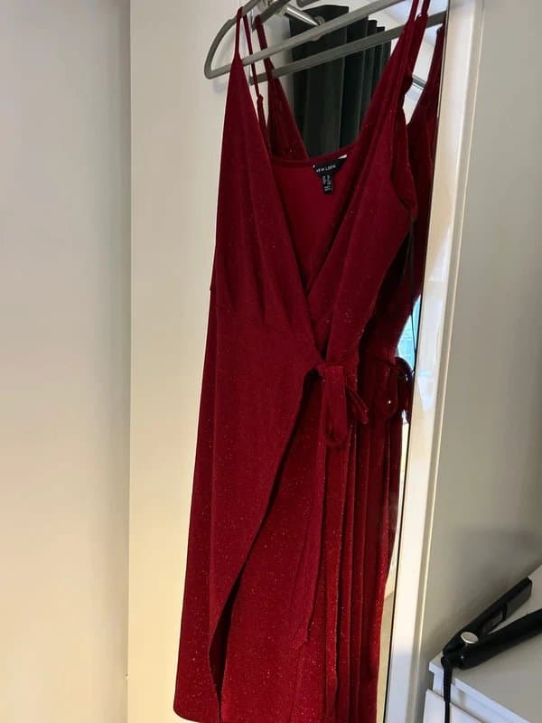New Look Red glittery wrap dress