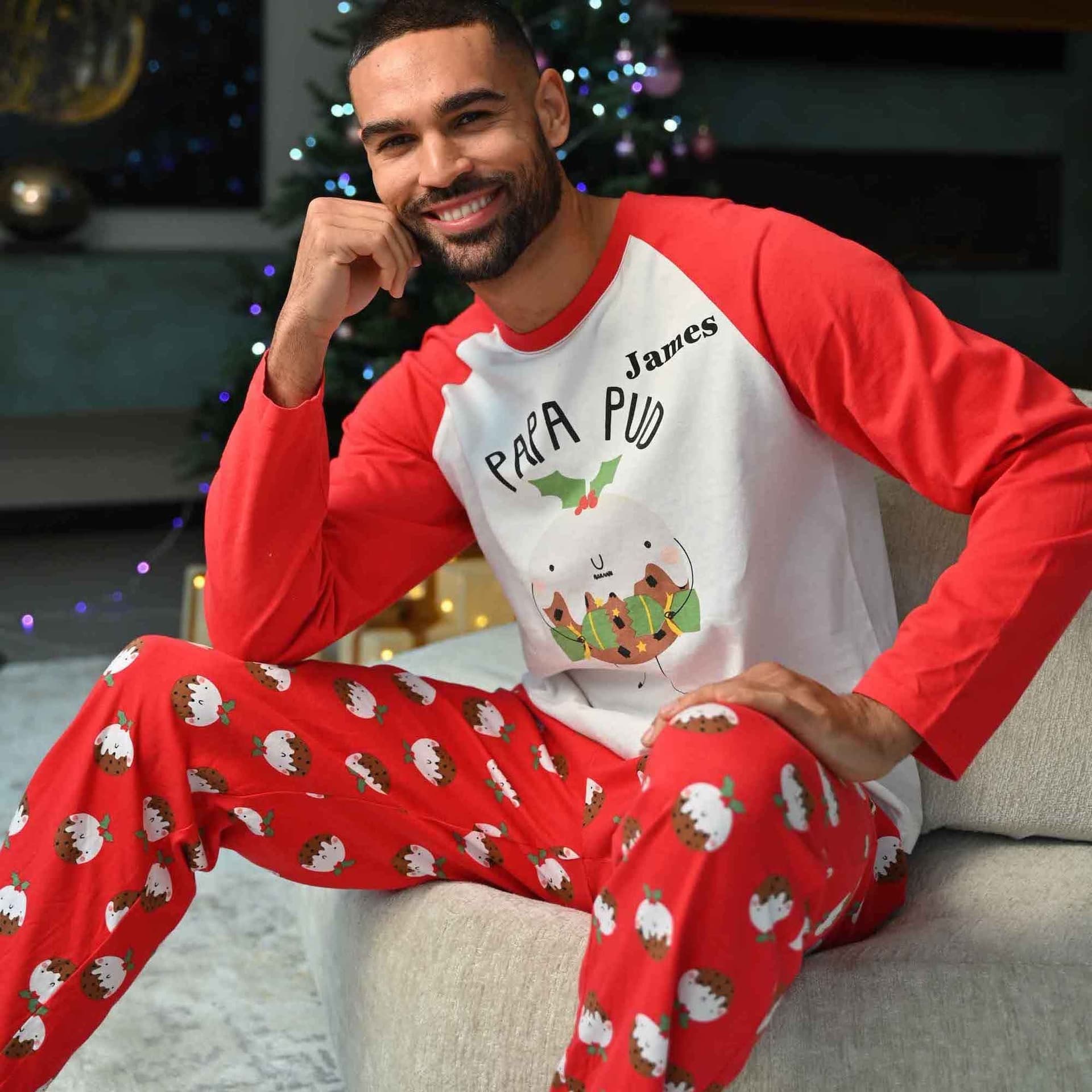 Lulabay Lulabay Men's Personalised PUD Christmas Pyjamas in Red