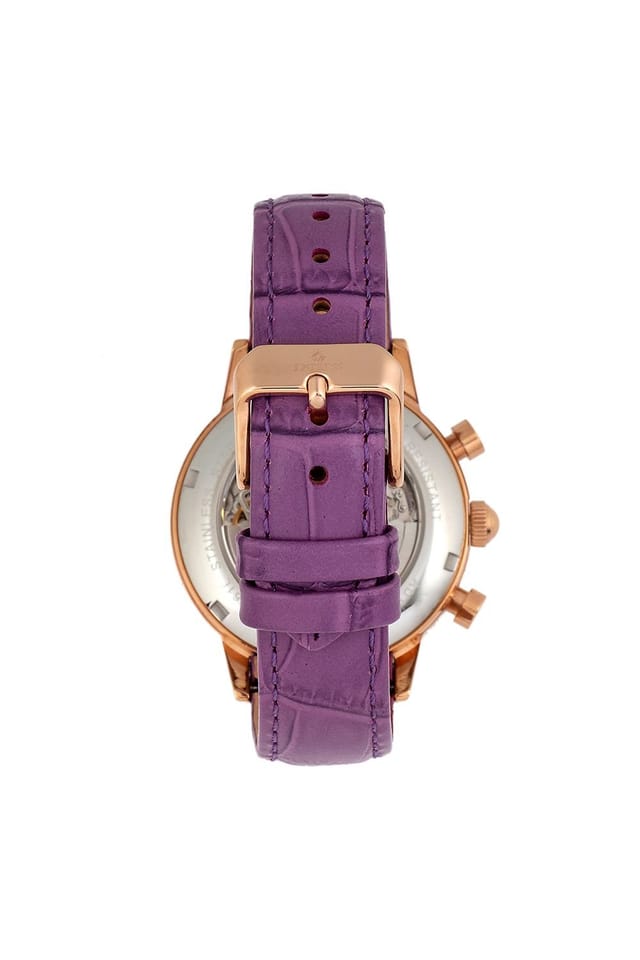Empress Empress Women's Beatrice Automatic Skeleton Dial Leather-Band Watch with Day & Date in Purple - 2