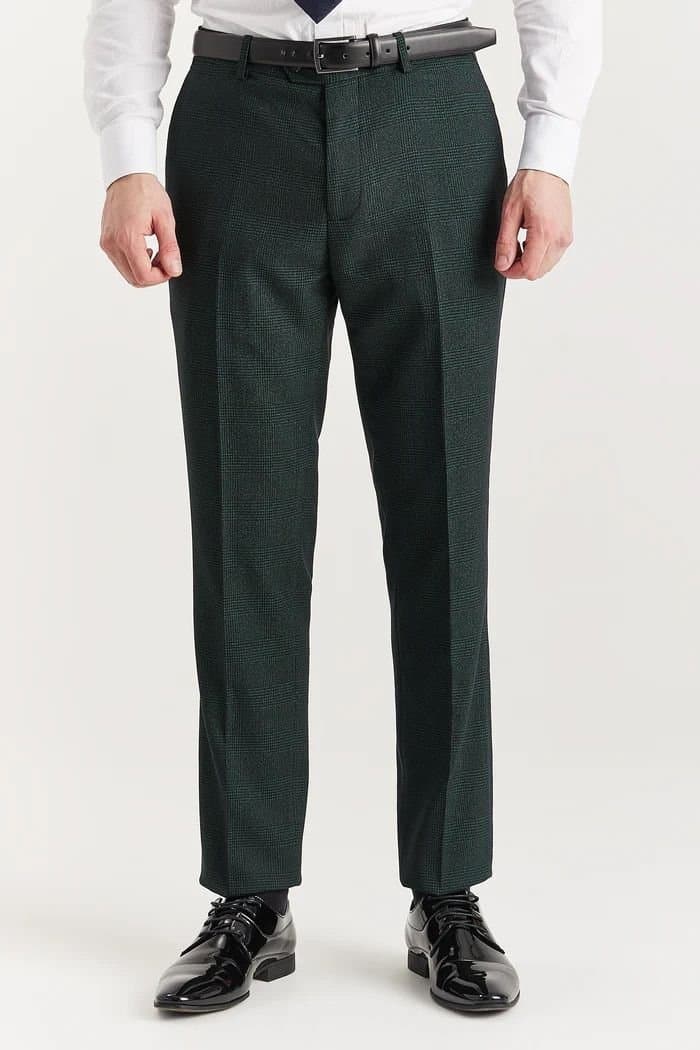 Paul Andrew Paul Andrew Men's Regent Trousers Plaid Check Formal Suit Pants in Green
