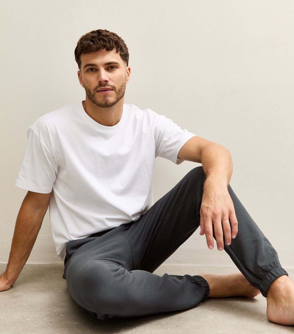 New Look Men's Dark Grey Slim Fit Waffle Texture Pyjama Jogger Trousers New Look