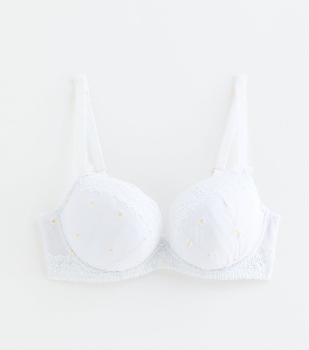 New Look Women's White Embroidered Daisy DD+ Plunge Bra New Look