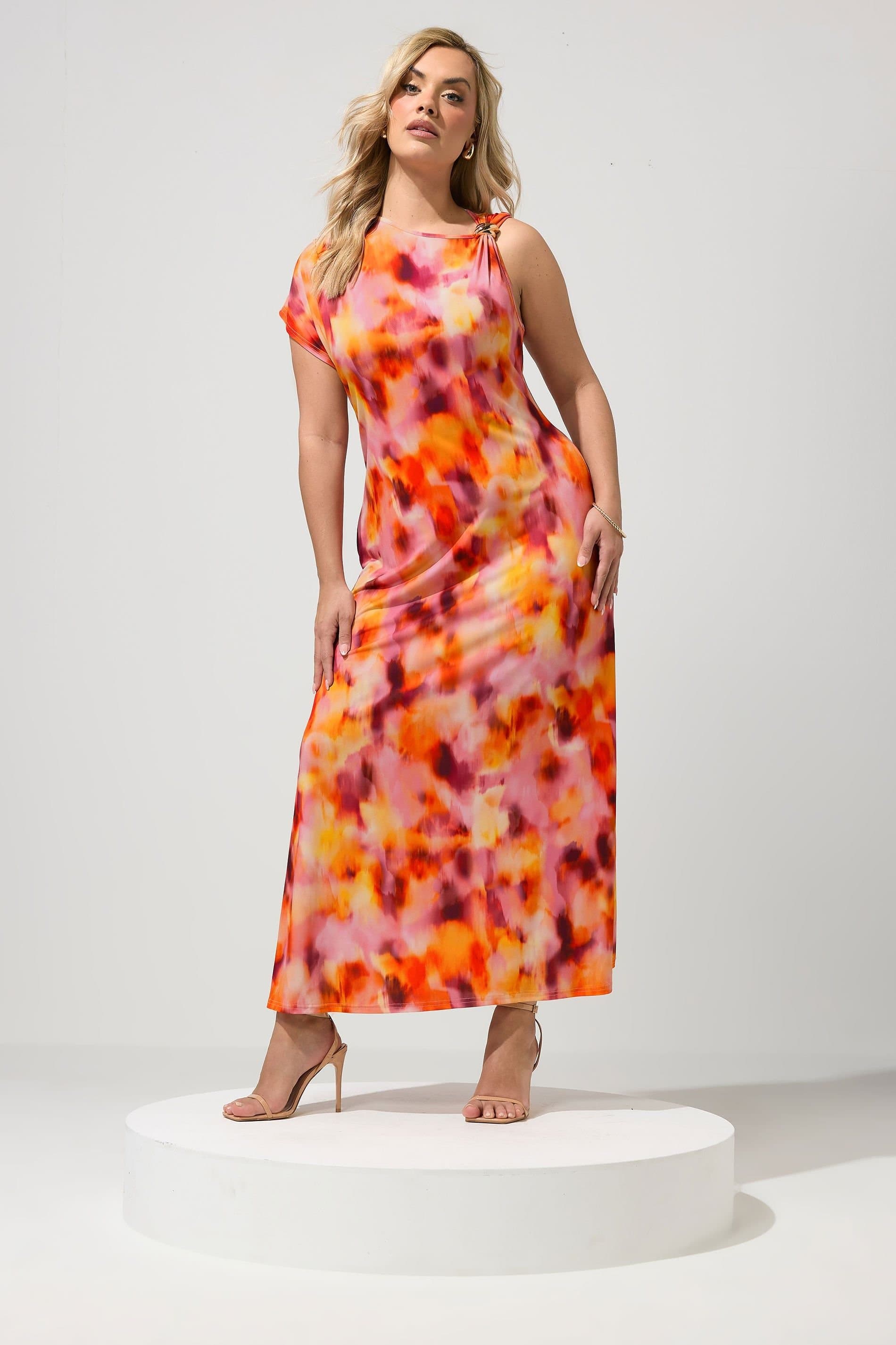 Yours Yours Women's Blurred Abstract Buckle Detail Dress in Orange