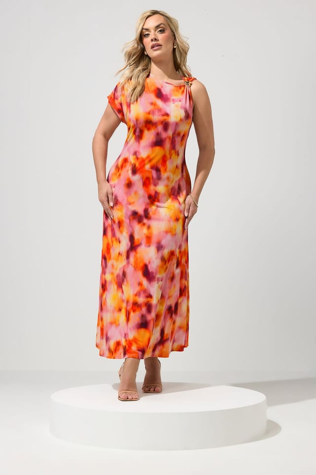 Yours Yours Women's Blurred Abstract Buckle Detail Dress in Orange - 3