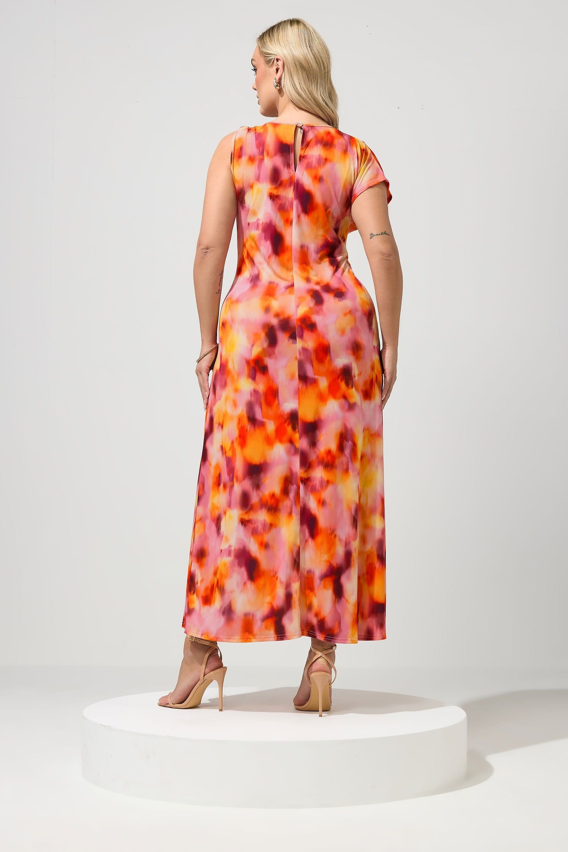 Yours Yours Women's Blurred Abstract Buckle Detail Dress in Orange - 4