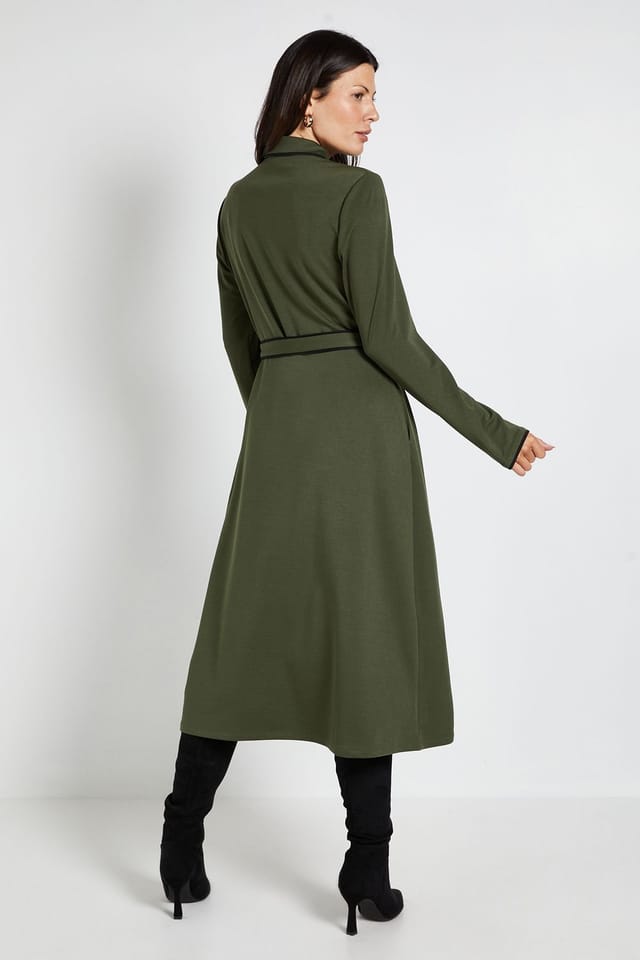 Wallis Wallis Women's Ponte Collar Contrast Midi Dress in Khaki - 3