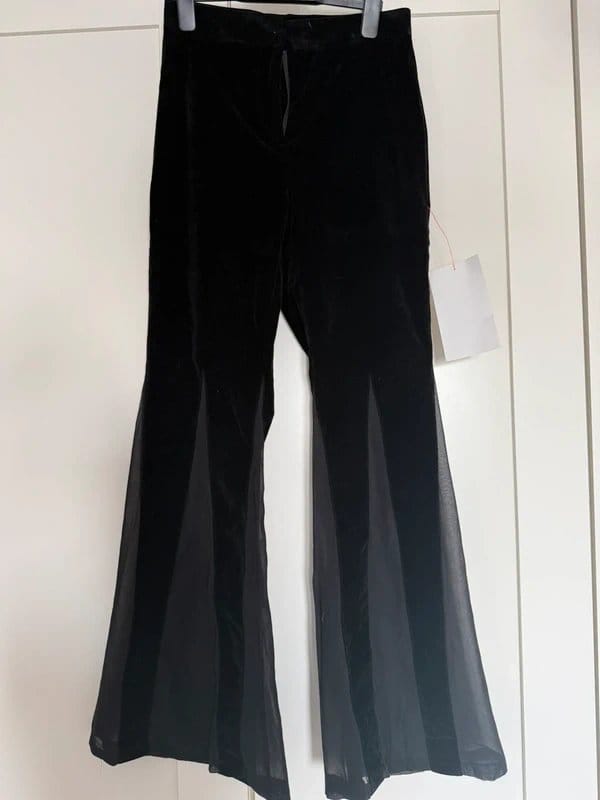 Never Fully Dressed Black Velvet Flare Trousers - Size 8