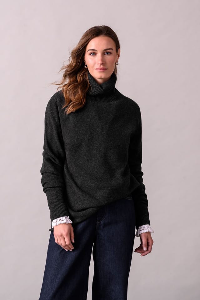 Celtic & Co Celtic & Co Women's Geelong Wool Slouch Turtleneck Sweater in Dark Grey - 3