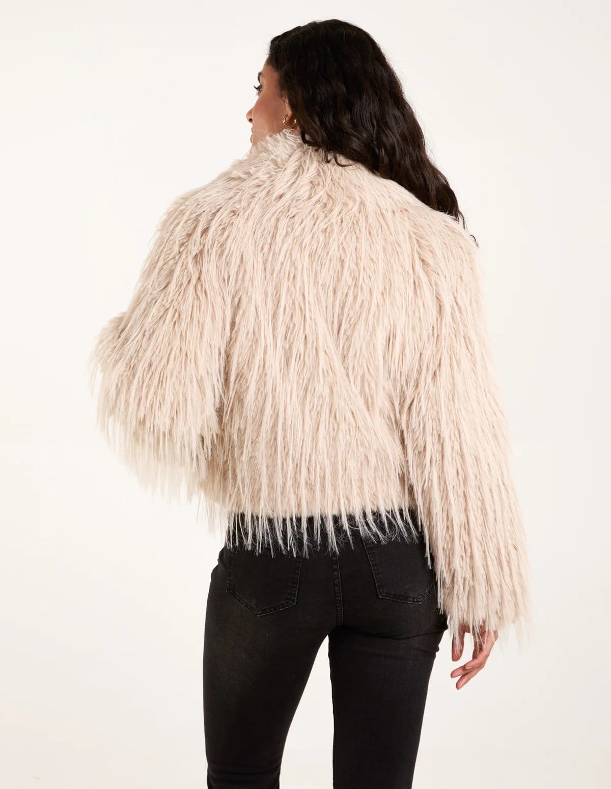 Blue Vanilla Textured Faux Fur Collar Coat - 4