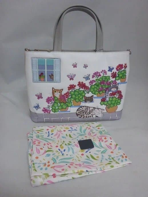 Mala Leather Mala Leather Santorini Sleep Cats Grey Large Grab Shoulder Handbag Dust Bag 7310