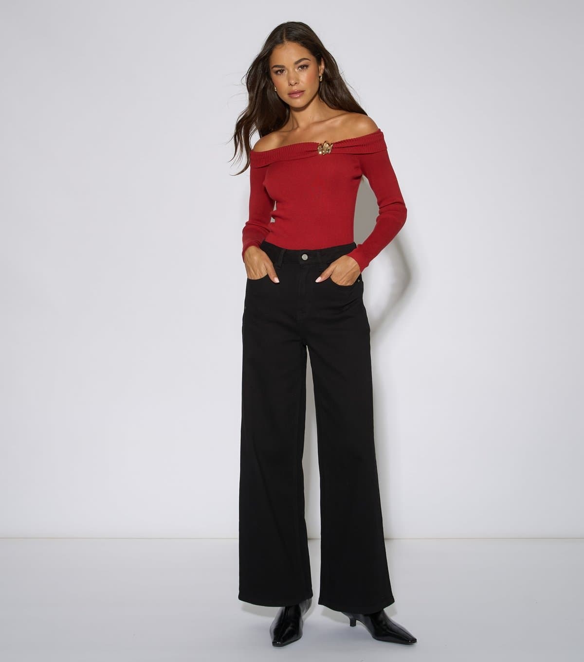Gini London Gini London Black Stretch Denim Wide Leg Jeans