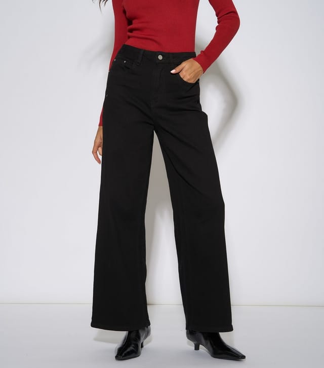 Gini London Women's Black Mid Rise Wide Leg Denim Jeans Gini London New Look - 2