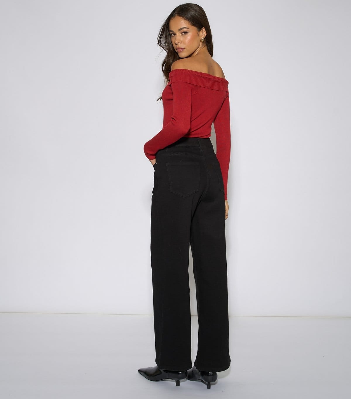 Gini London Women's Black Mid Rise Wide Leg Denim Jeans Gini London New Look - 4