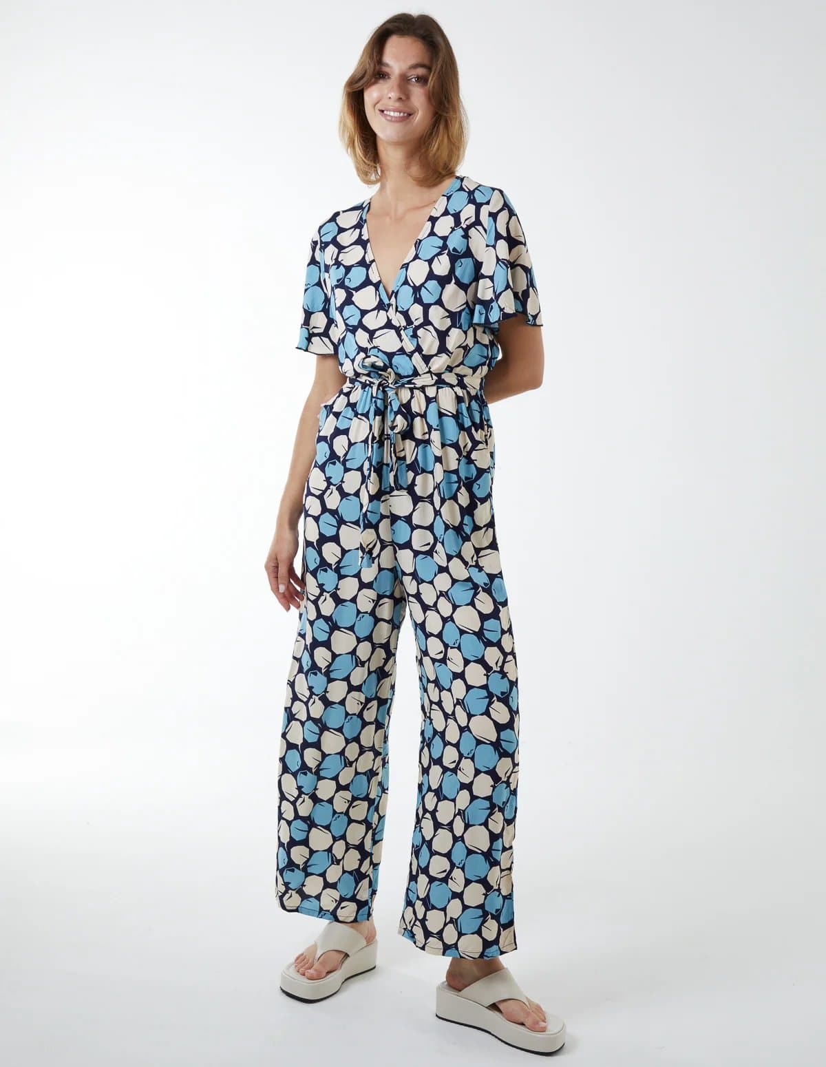 Blue Vanilla Abstract Honeycomb Cross Over Jumpsuit