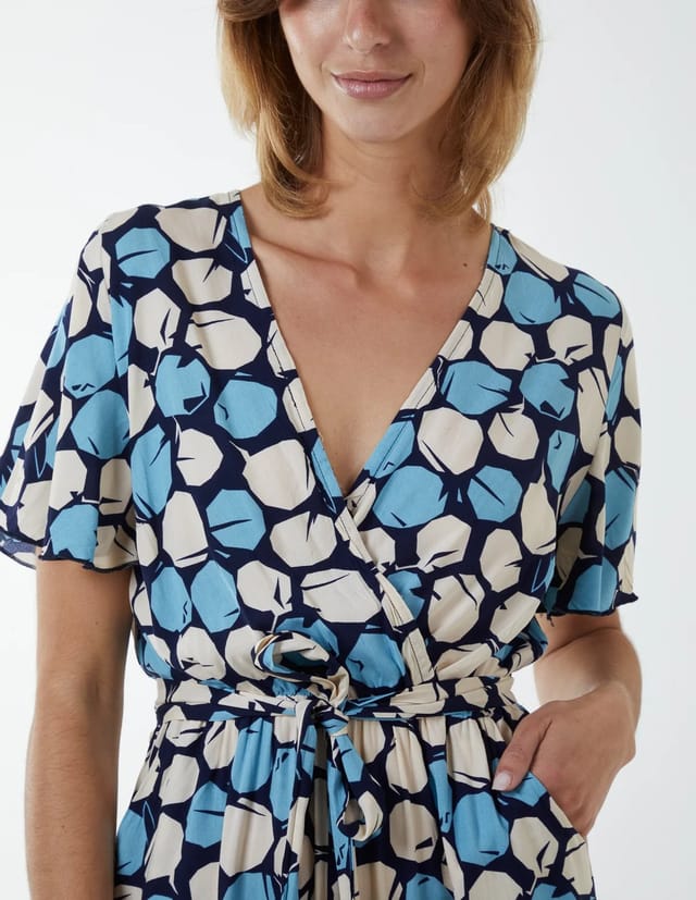 Blue Vanilla Abstract Honeycomb Cross Over Jumpsuit - 2