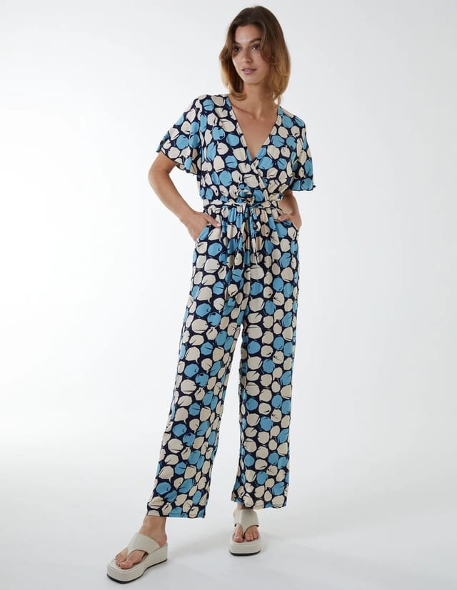 Blue Vanilla Abstract Honeycomb Cross Over Jumpsuit - 3