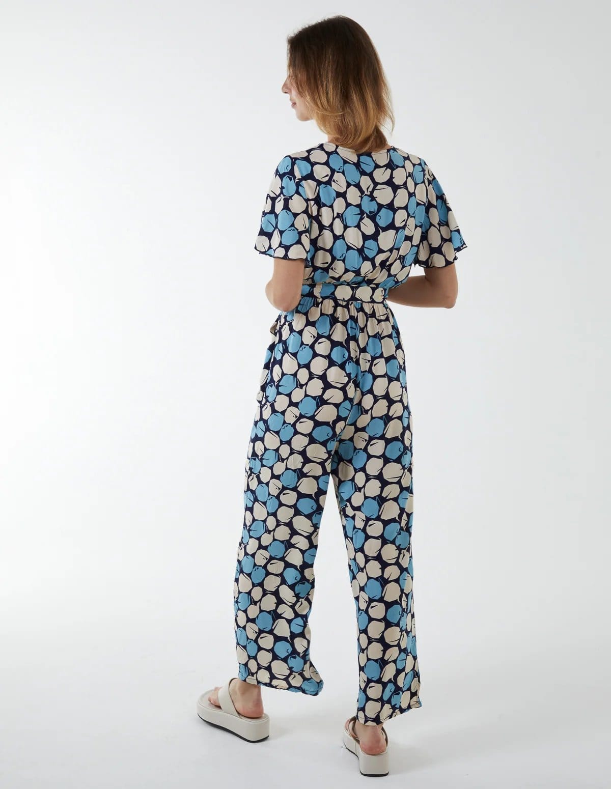 Blue Vanilla Abstract Honeycomb Cross Over Jumpsuit - 4