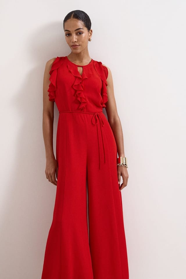 Phase Eight Phase Eight Women's Petite Rachel Ruffled Wide-Leg Jumpsuit in Scarlet - 3