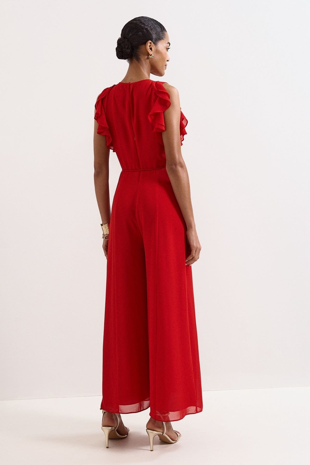 Phase Eight Phase Eight Women's Petite Rachel Ruffled Wide-Leg Jumpsuit in Scarlet - 4