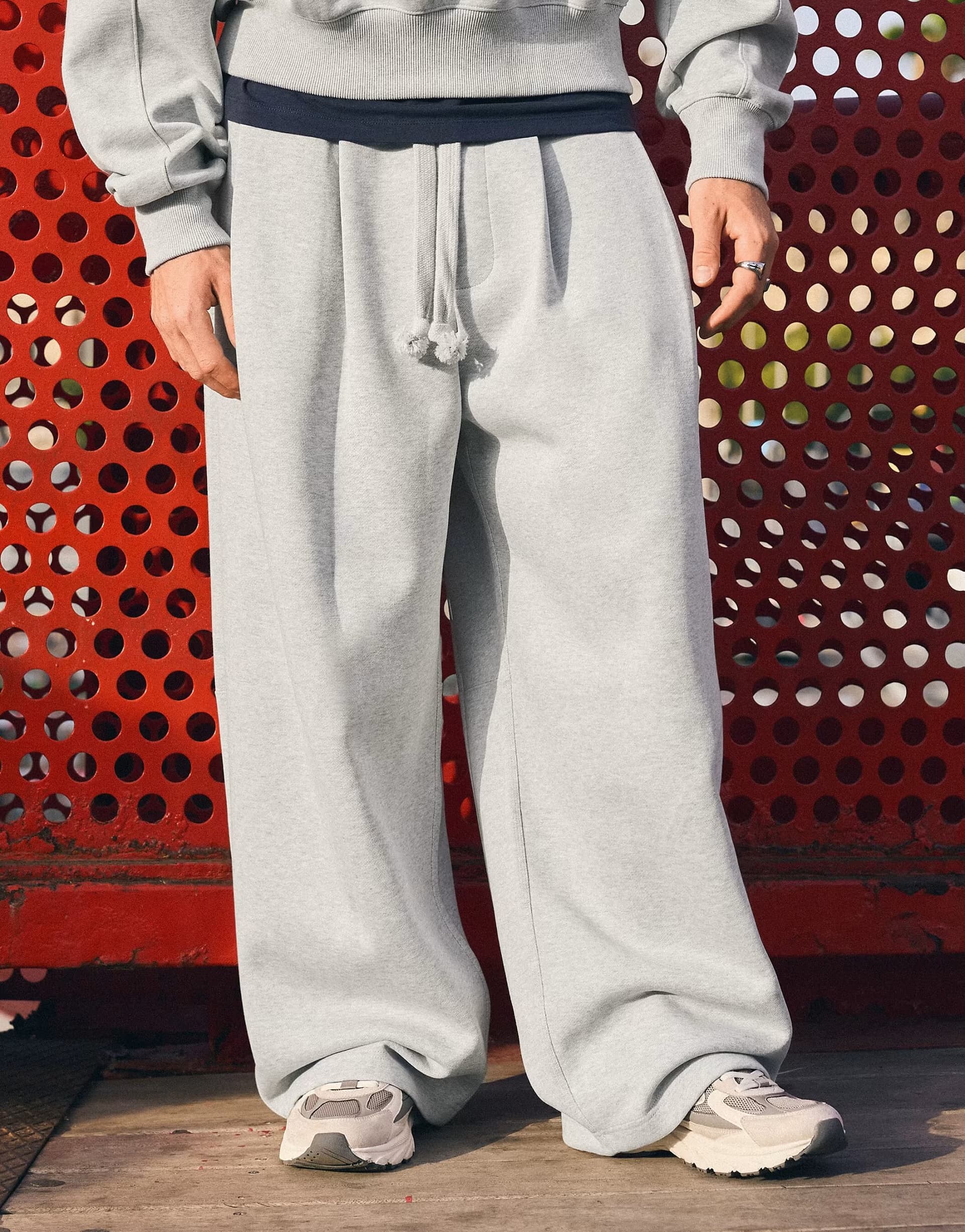 ASOS Bershka Bonded pleated volume jogger trousers in light grey